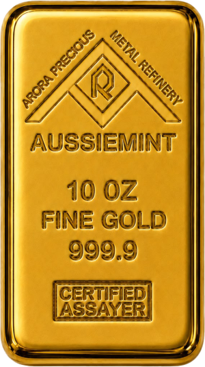 10 oz Aussiemint Gold Cast Bar 9999 Gold