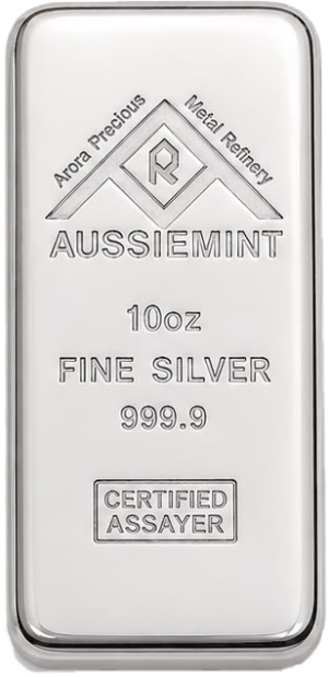 10 oz Aussiemint Silver Cast Bar 9995 Silver