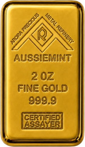 2 oz Aussiemint Gold Cast Bar 9999 Gold