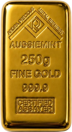 250 grams Aussiemint Gold Cast Bar 9999 Gold