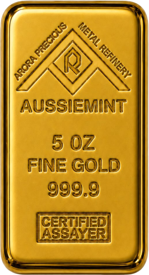 5 oz Aussiemint Gold Cast Bar 9999 Gold