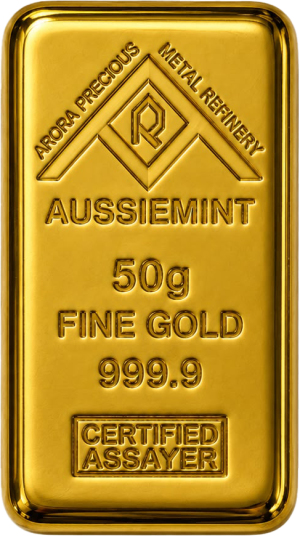 50 grams Aussiemint Gold Cast Bar 9999 Gold